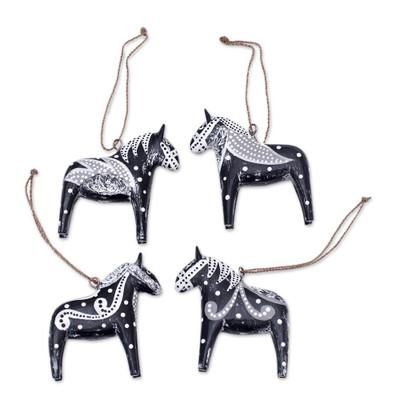 Dala Speed,'4 Wood Dala Horse Ornaments Carved & Painted by Hand in Bali'