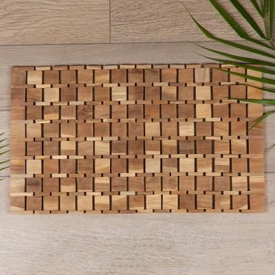 Forest's Cobblestone,'Handcrafted Geometric Natural Brown Teak Wood Mat from Bali'