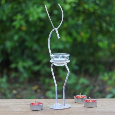 Deer Splendor,'Handcrafted Iron Deer Tealight Holder in White and Gold'