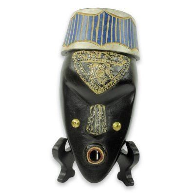 African wood mask and stand, 'Ewe Blessing'
