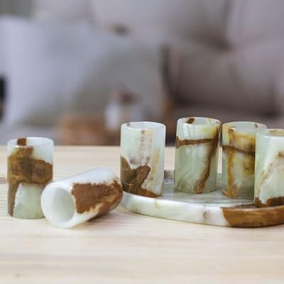 Earth's Modernity,'Set of 6 Modern Green and Brown Natural Onyx Tequila Glasses'