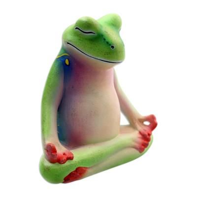 Tree Frog Meditates,'Wood sculpture'