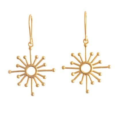 Geometric Sun,'18K Gold Plated Sterling Silver Sun Motif Earrings From Peru'