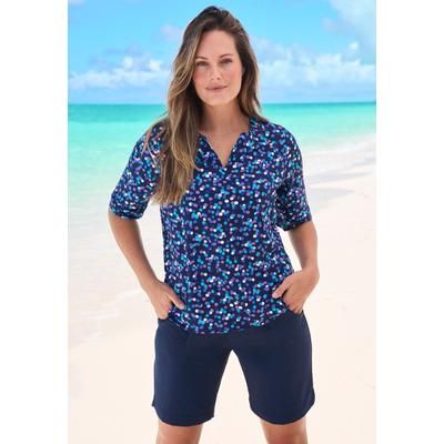 Plus Size Women's Three-Quarter Sleeve Swim Tee by Swim 365 in Blue Dots (Size 30/32) Rash Guard