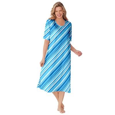 Plus Size Women's Long Tagless Sleepshirt by Dreams & Co. in Paradise Blue Multi Stripe (Size 1X/2X)