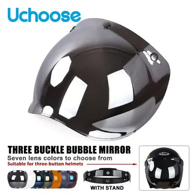 Autentico casco da moto con specchio a bolle a tre pulsanti lenti per casco in stile retrò visiere