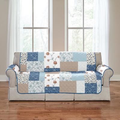 Printed Patchwork Loveseat Cover by BrylaneHome in Blue Multi