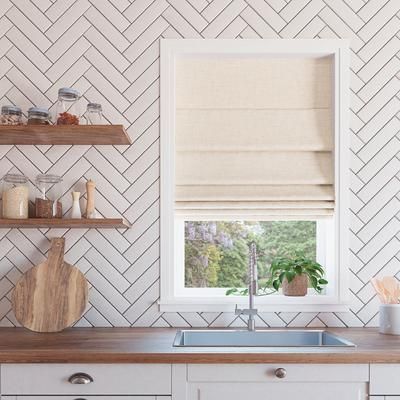 Wide Width Sun Zero™ Somerton Textured 100% Blackout Cordless Roman Shade by BrylaneHome in Linen (Size 33" W 64" L)