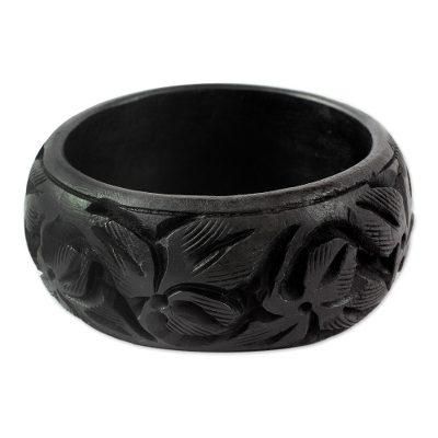 Wood bangle bracelet, 'Fragrant Flowers' - Unique Wood Bangle Bracelet