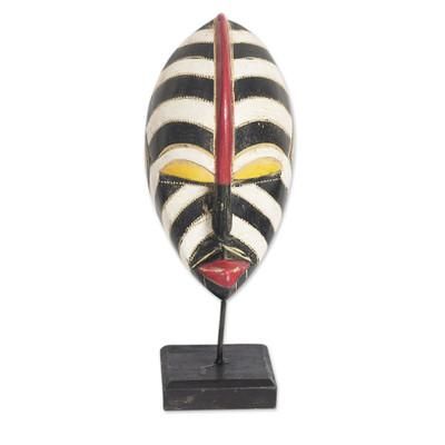 Zebra Visage,'Striped African Sese Wood Mask with Stand'