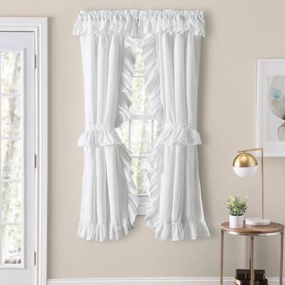 Wide Width Classic Wide Ruffle Ruffled Priscilla With Tiebacks by Ellis Curtains in White (Size 84" W 72" L)