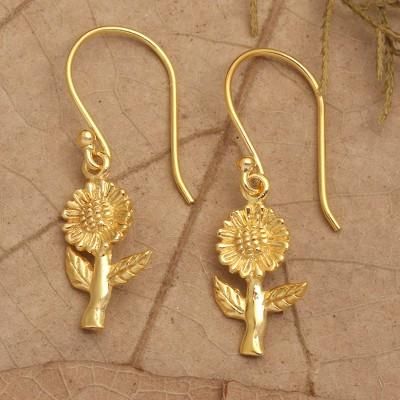 Golden Adoration,'Polished 18k Gold-Plated Sunflower Dangle Earrings'