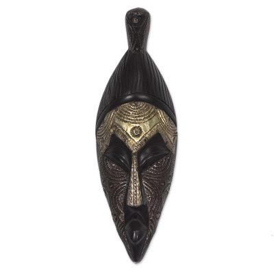 African Elder,'Handmade Sese Wood and Aluminum African Mask from Ghana'