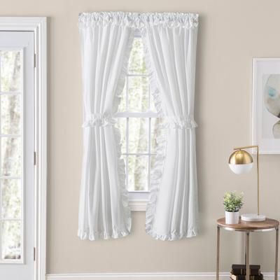 Wide Width Classic Narrow Ruffle Priscilla Tiebacks by Ellis Curtains in White (Size 80" W 54" L)