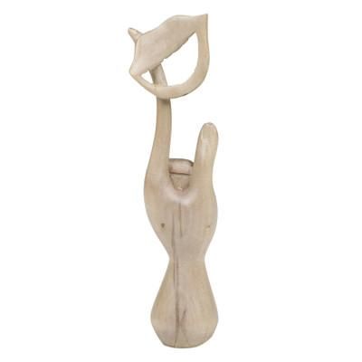 Laughing,'Hand-Carved Wood Sculpture of Hand Holding a Laughing Mouth'