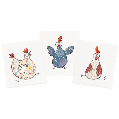 Coupon canvas "poules folles", crème/coloré