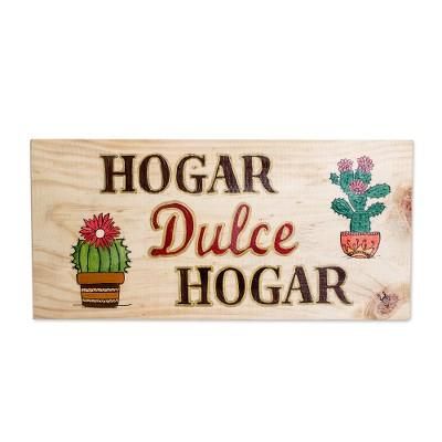 Home Sweet Home,'Wood Cactus Wall Art with Spanish Home Sweet Home Message'