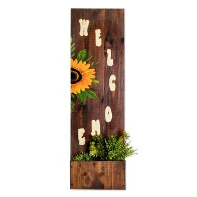 Welcome,'Hand-Painted Decorative Sunflower Wood Accent with Box'