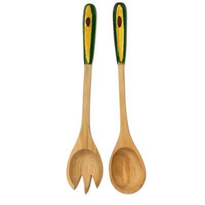 Wood salad serving set, 'Avocado' (pair)