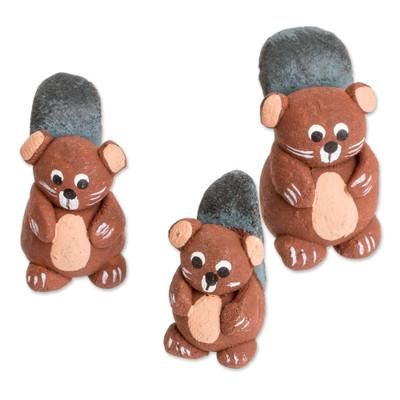Beaver Family,'Set of 3 Hand-painted Beaver-themed Ceramic Figurines'