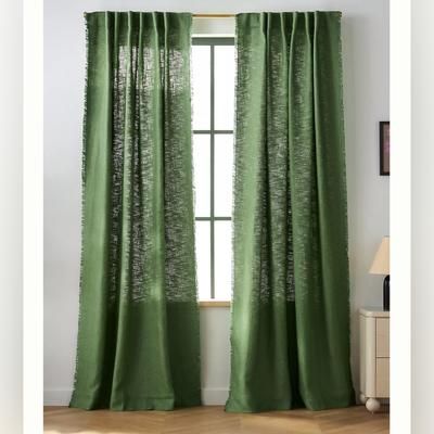 Anthropologie Accents | Anthropologie Luxe Linen Lenox Blend Curtain Panel New 50 X 108 Guacamole Green | Color: Green | Size: 50x108