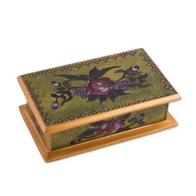 Green Garden,'Reverse Painted Glass Decorative Box in Green from Peru'