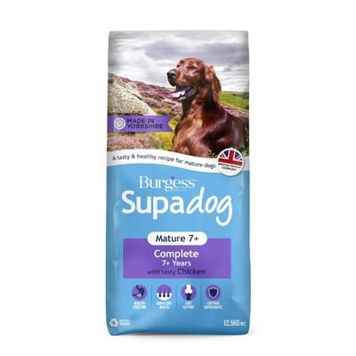 2x12.5kg Burgess Supadog Mature 7+ Complete with Chicken Dry Dog Food