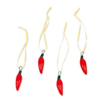 Serrano Peppers in Red,'Red Ceramic Serrano Pepper Ornaments (Set of 4)'