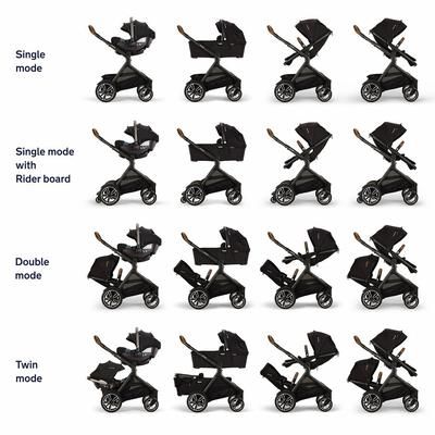 Nuna DEMI Next Twin Double Stroller with Rider Board + PIPA Aire RX Travel System Bundle - Caviar