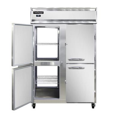Continental 2RNPTHD 52" 2 Section Pass Thru Refrigerator, 8 Left/Right Hinge Solid Doors, Top Compressor, 115v, Stainless Steel & Aluminum, Silver