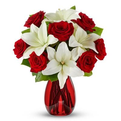 Classic Red Rose & White Lily Bouquet