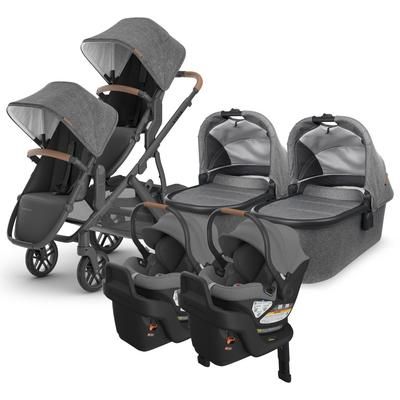 UPPAbaby VISTA V2 Twin Double Stroller + Aria Travel System Bundle with Rumble Seat V2+ - Greyson