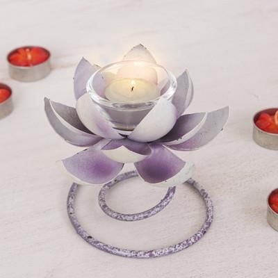 Lotus Flame in Purple,'Handmade Steel & Iron Lotus Flower Tealight Holder in Purple'