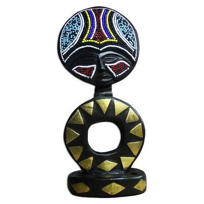 Akan Ashanti Doll II,'West African Beaded Wood Fertility Doll Statuette'