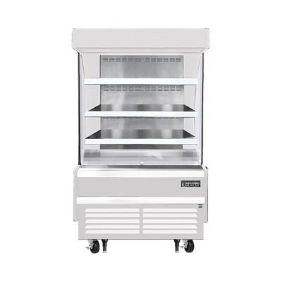 Everest Refrigeration EOMV-36-W-28-S 37 1/4" Vertical Open Air Cooler w/ 4 Levels, White, 115v, 3 Steel Wire Shelves, Stainless Steel