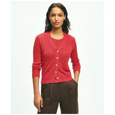 Brooks Brothers Women's Cable Knit Cardigan In Linen Sweater | Medium Red | Size Small