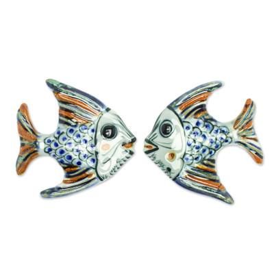 'Ceramic Fish Wall Decorations Hand-Painted in Mexico (Pair)'