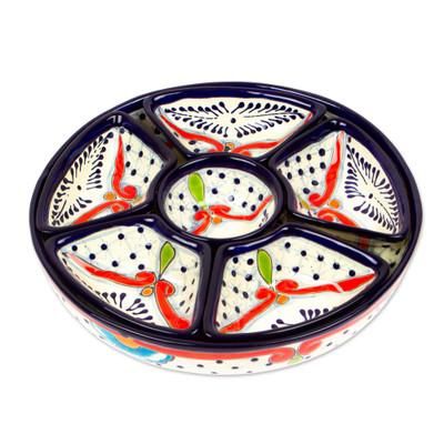Marvelous Flowers,'Talavera Blue and Red Ceramic Appetizer Bowl Set (7 Pieces)'