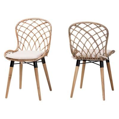 Sabelle Modern Bohemian Black Finished Rattan And Metal Dining Chair by Baxton Studio in Natural Brown Grey