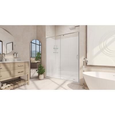Dreamline DreamLine Flex 34 inch D x 60 inch W x 78 3/4 inch H Semi-Frameless Pivot Shower Door in Chrome, Right Drain Shower Base, and Wall Kit in White D2226034XXR0001