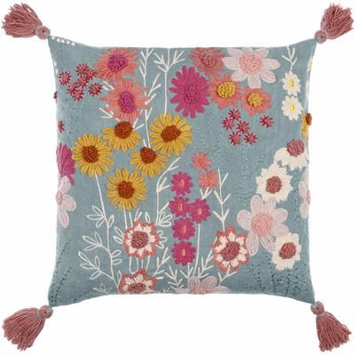 Sarni 20" Square Cottage Cotton Light Silver/Medium Gray/Dark Pink/Blush Throw Pillow - Boutique Rugs