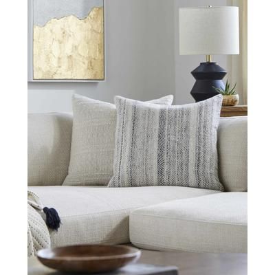 Zayda 18" Square Cottage Light Gray/Slate Blue/Black/Cream Outdoor Throw Pillow - Boutique Rugs