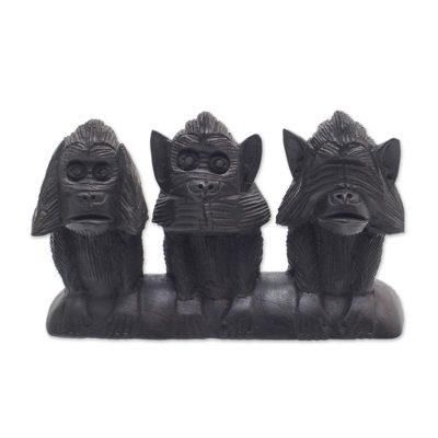 Wise Monkey Trio,'Three Wise Monkeys Wood Statuette from Bali'
