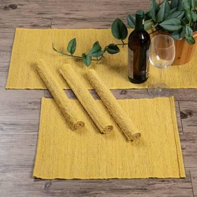Yellow Aroma,'Yellow Cotton Blend Table Runner and Placemats (5 Pieces)'