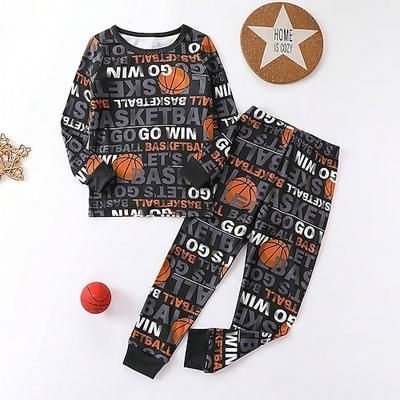 Da ragazzo 3D Alfabetico Basket Set pigiama Manica lunga Stampa 3D Autunno Inverno Attivo Fantastico Giornaliero Bambino 3-12 anni Girocollo Interni Casual Al coperto Standard