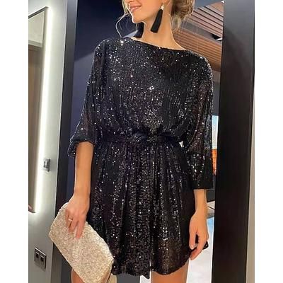 Anni Ruggenti Anni 1920 Mini Vestito Abito da cocktail Maniche corte Il grande Gatsby Paillettes Scollo Tondo Costume Per donna Festa serale Matrimonio Festa / Sera Adulti Vestito Abiti per il ritorno