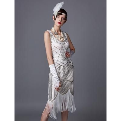 Anni Ruggenti Anni 1920 Lunghezza al ginocchio Vestito Abito Flapper Abiti da Ballo Senza maniche Il grande Gatsby Charleston Invitato al matrimonio Paillettes Patchwork Scollo a V Costume Per donna