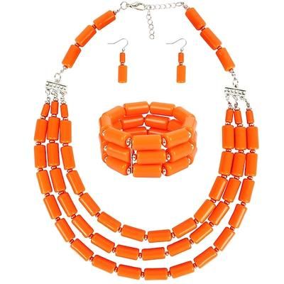 Collana di Perle Bracciale Orecchini 3 Pezzi Retro Vintage Anni 1980 Disco Art Deco Accessori per Donne Giorno dei Re Arancione Casual Quotidiano