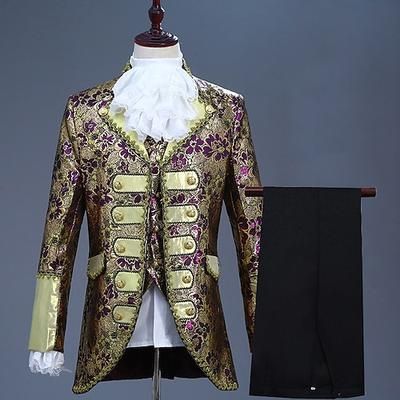 Cappotto Canottiera Pantalone Retrò Vintage Medievale Cappotto Corsetto Pantaloni Principe Aristocratico Stampa Tuta Completo Pantalone Costume Per uomo Natale Carnevale Capodanno Feste Giubileo di