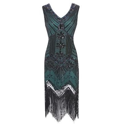 Anni Ruggenti Anni 1920 Lunghezza al ginocchio Vestito Abito Flapper Abito da Ballo Senza maniche Il grande Gatsby Charleston Invitato al matrimonio Frangia con nappe Scollo a V Costume Per donna